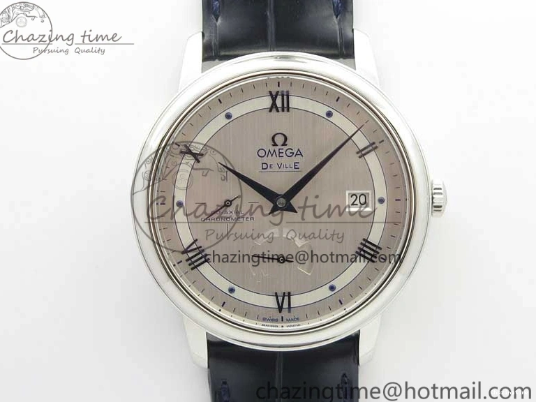 0215 Timeless De Ville Prestige Real PR SS ZF 1:1 Best Edition Gray Dial Blue Markers on Blue Leather Strap MIYOTA 7936